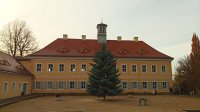 Der Baum steht er an neuem Ort – gesichert mitten im Schlosshof.