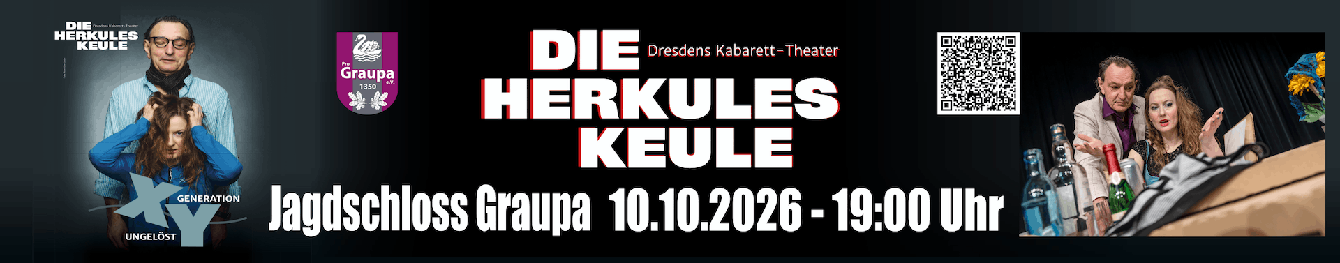 Die Herkuleskeule im Jagdschloss Graupa am 10.10.2026 19.00 Uhr mit dem Stück 'Generation XY ungelöst'